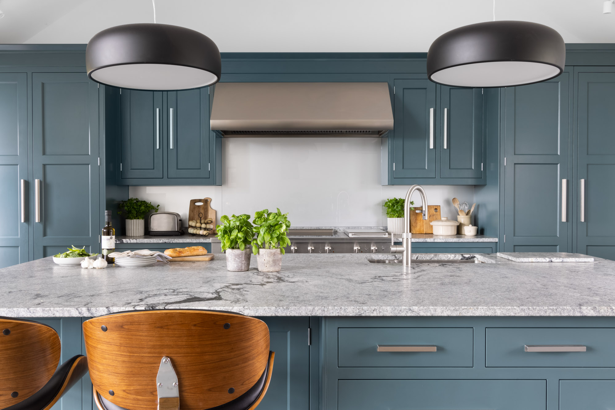 hope valley kitchen designers blue kitchen in smoky blue with a boiling water tap bespoke furniture